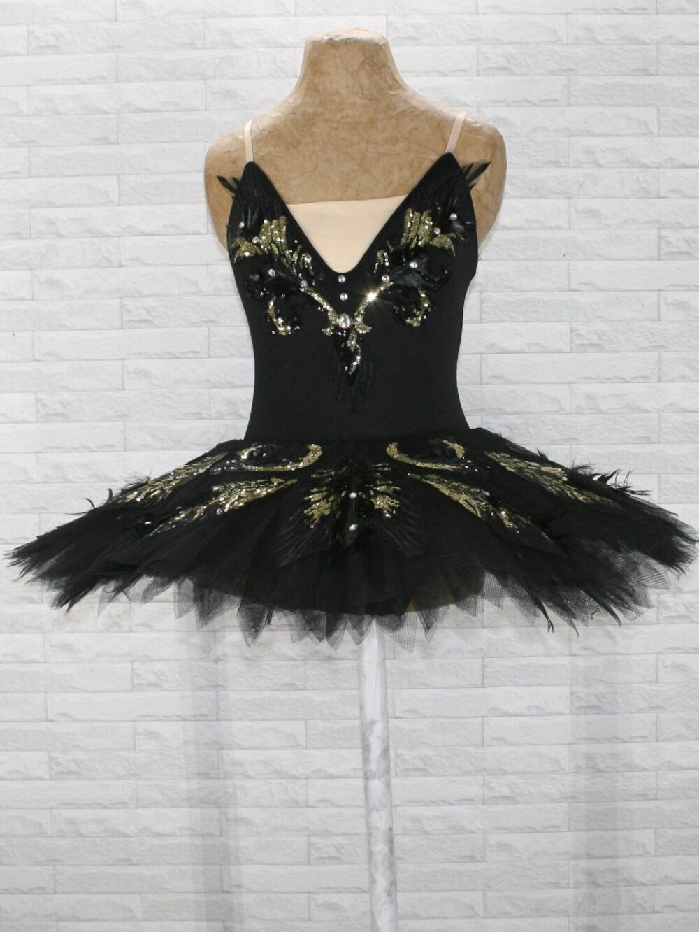 Costume Swan Lake Ballet Tutu Performance Dance Sequin Feather Black Childs LG